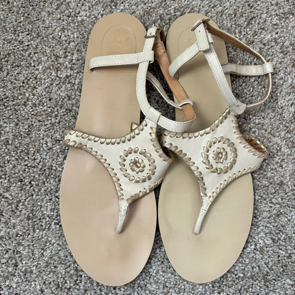 Jack Rogers Maci Sandals Cream Gold Size 8.5 Strapback Flip Flop - Picture 4 of 7